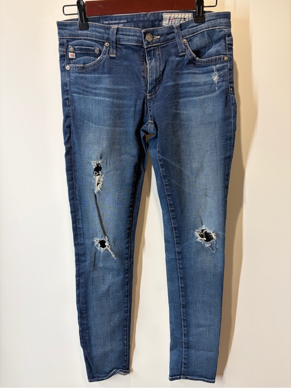 AG Adriano Goldschmied Distressed Medium Blue Skinny Jeans